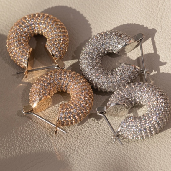 LUV AJ Pave Mini Donut Hoops - Silver - Picture 1 of 4